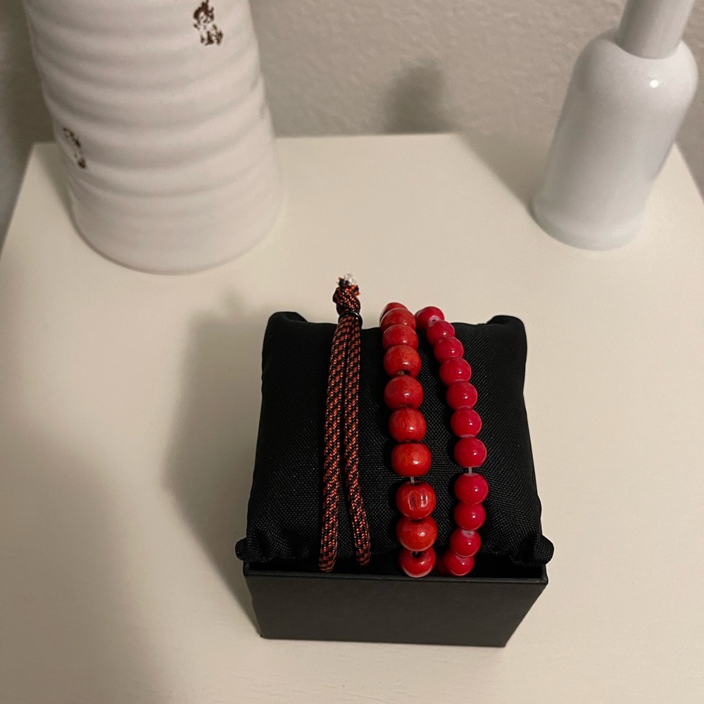 Red Beaded Bracelet Set 3 piece